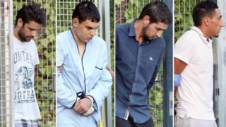 Məhkəmə qarşısına (soldan sağa) Mohammed Aalla, Mohamed Houli Chemlal, Sahal al-Karib və Driss Oukabir çıxarılıb.