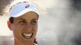 La Britannique Johanna Konta, toute contente d'avoir passé le cap des quarts de finale à Miami