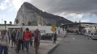 Gibraltar border, seen from La Linea, 3 Apr 17