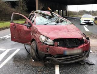 Car after crash on M61