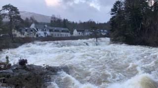 White water at the Falls of Dochart in Killin, Stirling