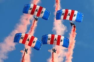 The RAF Falcons Parachute Display Team at the Scottish International Airshow at Ayr.