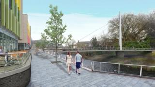 Впечатление художника о новом пешеходном мосту через реку Тафф в Понтипридде