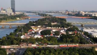 Aerial shot of the site of Donauinselfest