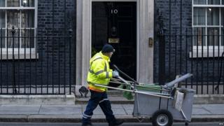 Road sweeper outside No 10 Downing Street