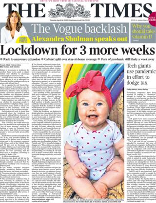 Front page of the Times