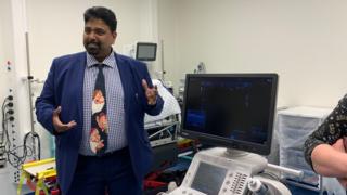 Dr Prakash Thiagarajan shows off the new ultrasound machine