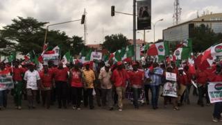 Marching NLC members in Abuja