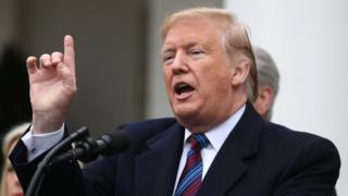 US President Donald Trump speaks at a press conference in the Rose Garden of the White House
