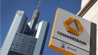 Commerzbank logo with HQ behind