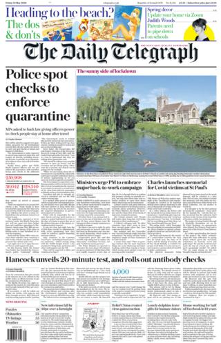 The Daily Telegraph front page 22/05/20
