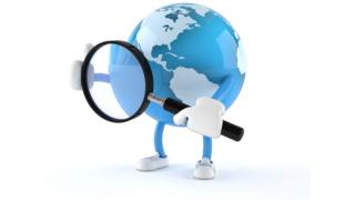 Ícono del mundo con una lupa