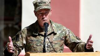 US Army General Scott Miller speaks during a change of command ceremony in Resolute Support headquarters in Kabul, Afghanistan September 2, 2018