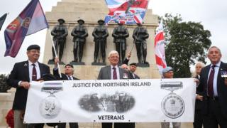 Former soldier Dennis Hutchings (centre) attended Saturday's protest in London