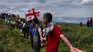 Protesters of Sunday rally "David Gareja is ours" at Udabno monastery