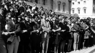 Anti-war demonstrators on the steps of the US Capitol in Washington DC