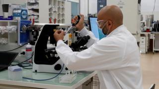 Technology A researcher works in an industrial development laboratory at Sanofi's vaccine unit