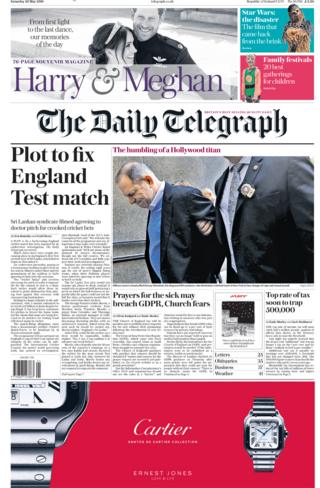 The Telegraph front page Saturday
