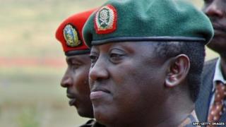 A photo taken on December 17, 2010 shows Rwandan Lieutenant General Karenzi Karake at Nasho Military training school in Kirehe District, in Rwanda"s Eastern Province,