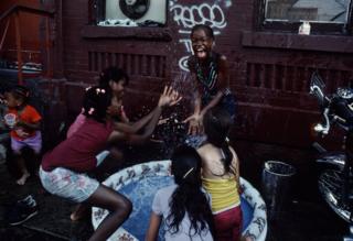 Children play in the pool