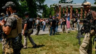 White nationalists assemble to protect the historic grounds in Gettysburg, Pennsylvania, 4 July 2020