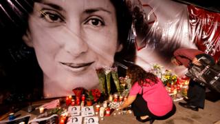 Makeshift memorial to Caruana Galizia, Oct 2018