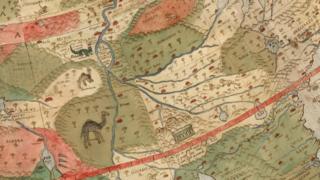 Este detalle muestra lugares y animales en África Central. (Foto gentileza de David Rumsey Map Collection).