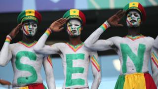 Painted Senegalese fans saluting in Russia - Thursday 28 June 2018