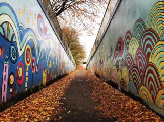 Underpass street art and autumn leaves on Marston Ferry Road