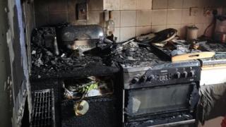 Fire-damaged kitchen