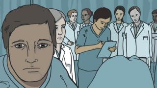 ilustración: médicos revisando un paciente
