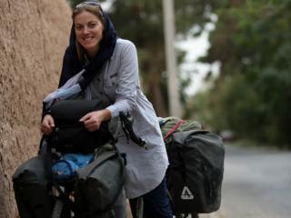 Rebecca Lowe with her bike, Maud