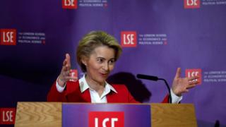 European Commission president Ursula von der Leyen giving a speech at the LSE on 8 January