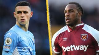 Manchester City's Phil Foden faces a fitness test ahead of the game against West Ham, who are expected to recall top scorer Michail Antonio.