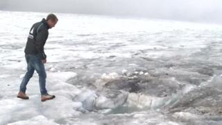 The spot where the two bodies were found in glacier