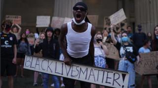 A man at a protest in Liverpool