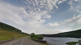 Cantref Reservoir and A470, near Nant Ddu, Powys
