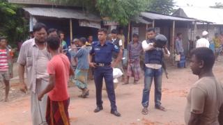 Police at the scene of the brawl in Habiganj