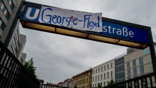 The name of Mohrenstrasse subway station has being changed to George Floyd Strasse on June 4, 2020, in solidarity with protests raging across the United States