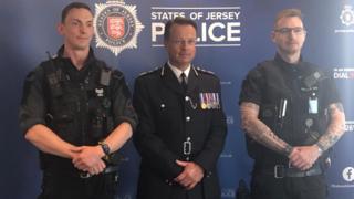 Chief of Police Robin Smith with PC Elliott Brown (left) and PC James Elliott (right)