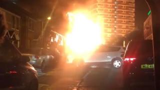 New Lodge bonfire on fire
