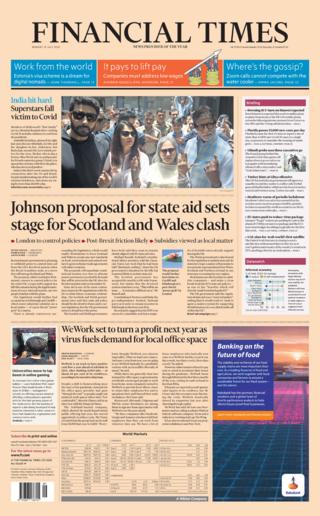 Financial Times front page 13/07/20