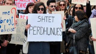 A protest against alleged rape of the teenager that erupted in Pristina in February