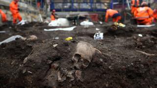 Remains of a skeleton found at Crossrail site