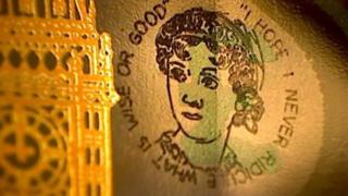 Üzərinde Jane Austen'in rəsmi olan 5 sterlinqlik əskinas