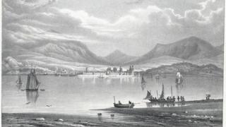 Darlun o Abermenai tua Cahaernarfon