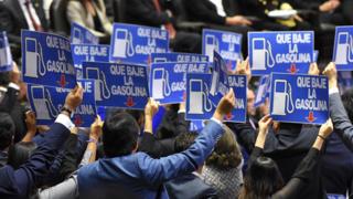 Diputados con pancartas