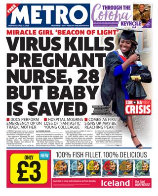 Front page of the Metro