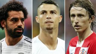 Cristiano Ronaldo, Luka Modric and Mohamed Salah