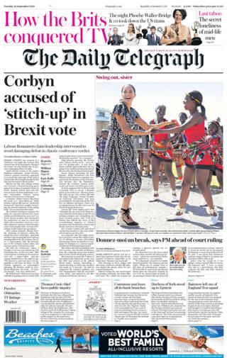 The Daily Telegraph front page 24/09/19